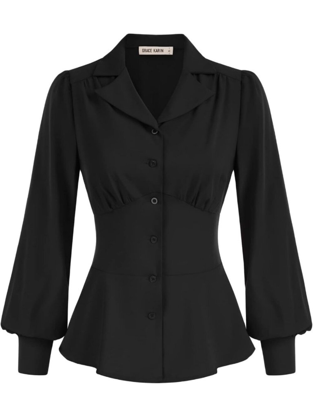 Chic Women's Long Sleeve Peplum Blouse - Dressy Top with Button Detail